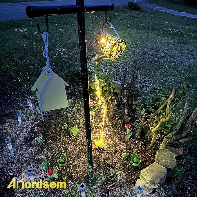 Anordsem Solar Lanterns Outdoor for Homeowners: Metal Butterfly Watering Can with Hook - Waterproof Hanging Art Decoration for Garden Patio - Gardening Birthday Gifts for Women Mom Grandma