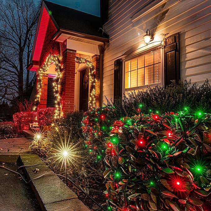 TW SHINE Christmas Lights, 200 LED 66FT Outdoor Christmas Lights Plug in with 8 Modes, Waterproof Light Outdoor, Indoor Xmas Decorations for Party Yard House Decor, Red and Green