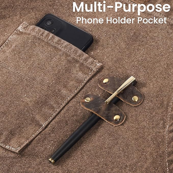 LEATHER VILLAGE Chef Aprons for Men Women with Large Pockets, Cotton Canvas Cross Back Adjustable Work Apron, Size M to XXL