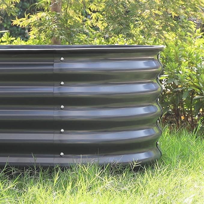 MUPATER 8ftx2ftx1.4ft Raised Garden Bed Outdoor for Vegetables, 9-in-1 Galvanized Metal Planter Box, 17''H Modular Garden Bed Kit Oval for Herbs and Flowers, Grey