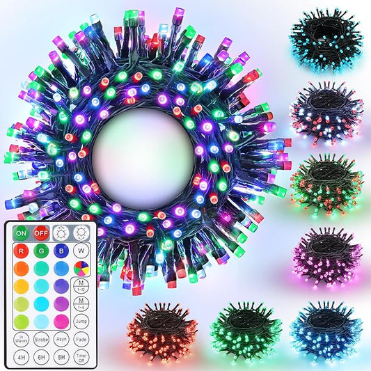 Joomer Christmas String Lights - 32FT 100LED Plug-in RGB String Lights with Remote, Waterproof Outdoor Indoor with Timer Memory Function for Tree, Yard, Christmas Decor (Non-Connectable)