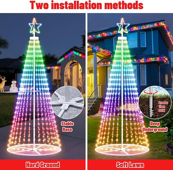12FT Outdoor Christmas Tree - Smart Christmas Tree Outdoor Lighted Decoration, x-mas Star Tree Bluetooth App Control Color Changing x-mas Tree Light for Yard & Garden