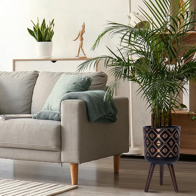 D'vine Dev 10 Inch Planter Pot with Stand, Mid-Century Tall Plant Pot with Legs for Indoor Plants, Bronze/Black, 88-G-B-6