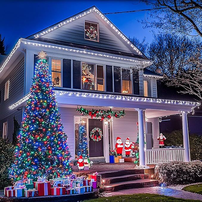 JMEXSUSS 600 LED Color Changing String Lights Plug in, 168FT White & Multicolor Christmas Lights with Remote, Christmas String Lights Outdoor Waterproof Clear Wire for Tree Xmas Decor