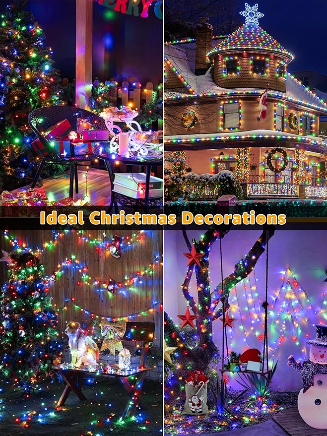 500 LED 164 FT Christmas Lights, Waterproof Outdoor String Lights with Remote and Timer, Christmas Tree Lights with 8 Modes Dimmable, Fairy Lights for Holiday Decor (Multicolor)