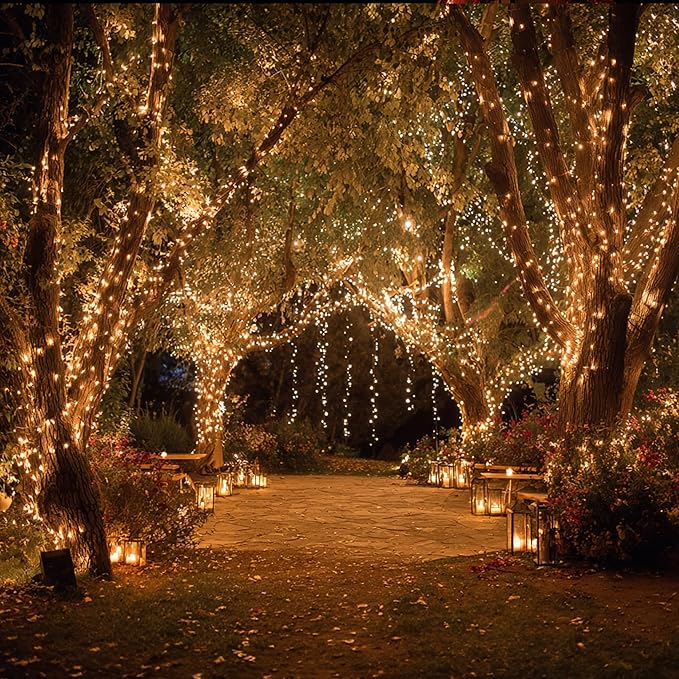 TW SHINE Christmas Lights, 600 LED 196FT Christmas String Lights Plug-in with 8 Modes Timer and Remote, Waterproof Outdoor Decorations for Bedroom Wedding Party Yard Tree Decor, Warm White