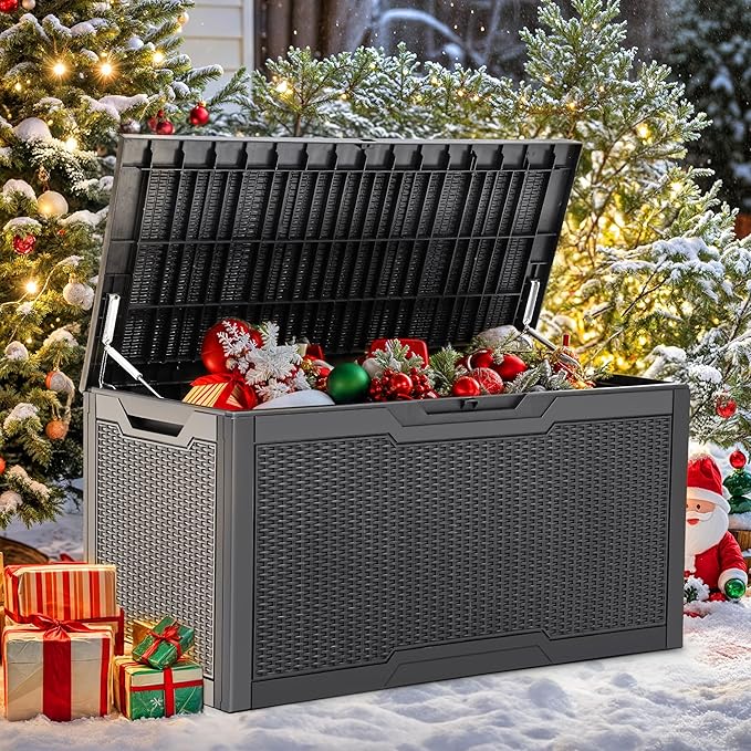 YITAHOME 100 Gallon Outdoor Storage Box, Large Water Resistant Resin Deck Box, Indoor Outdoor Lockable Storage Container for Patio, Garden, Cushions, Tools, Equipment (Dark Gray)