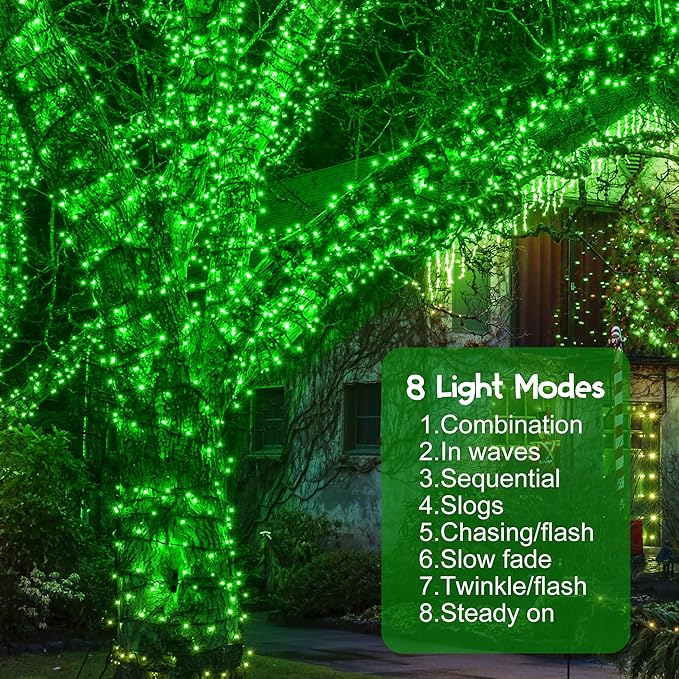 164Ft 500 LED Green Christmas Lights, Waterproof 8 Twinkle with Memory Functions Green String Lights for Indoor Outdoor Tree Garden Christmas Decoration