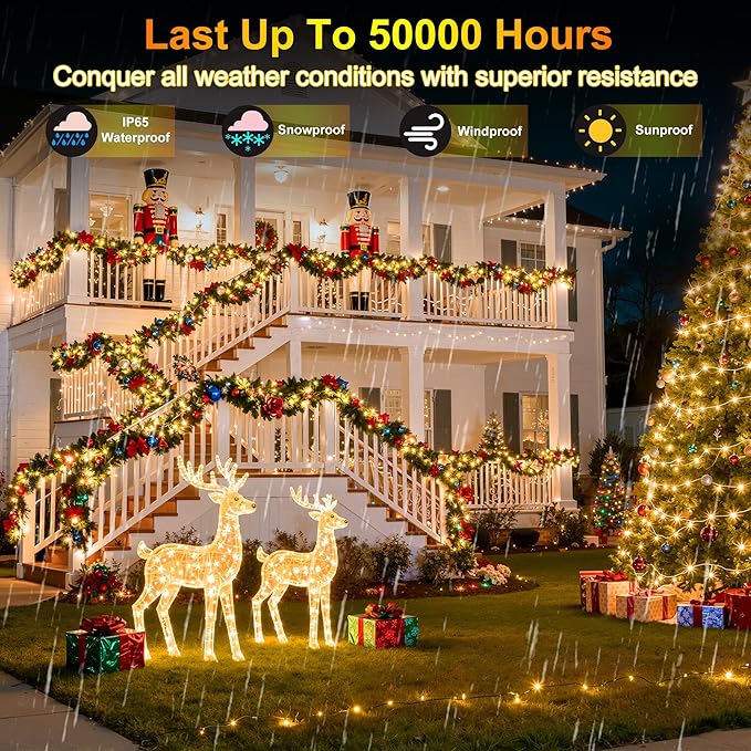 750LED Christmas Lights Outdoor Use, 240ft 12 Modes Warm White LED String Lights with Timer Dimmable, Waterproof Christmas Tree Lights for Xmas Patio Yard Fence Balcony Garden Decor Warm White