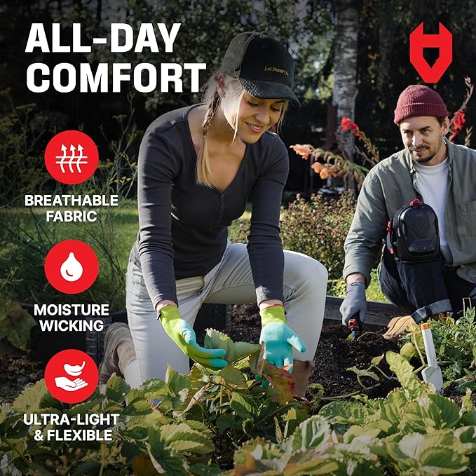 NoCry Premium Womens Gardening Gloves with Strong Non-Slip Grip — 100% Breathable, Superior Dexterity — Perfect Eco Friendly Garden Gloves for Women Womens Garden Gloves or Gardening Gloves for Women