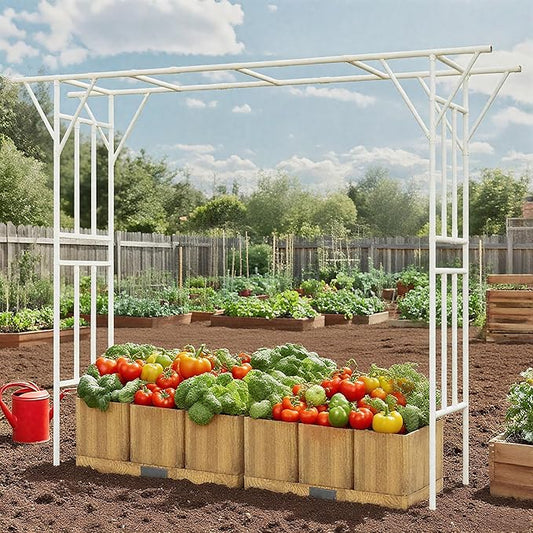 Flat Top Garden Arch Arbor Trellis, 11.81FT x 9.02FT Metal Pergola for Climbing Plants, Galvanized Steel Pipe with Plastic Coating, Decorations Pergola for Garden, Backyard, Lawn(White)