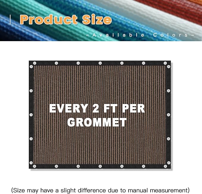 VICLLAX Shade Fabric Sun Shade Cloth Privacy Screen with Grommets for Patio Garden Pergola Cover Canopy 12x12 FT, Mocha