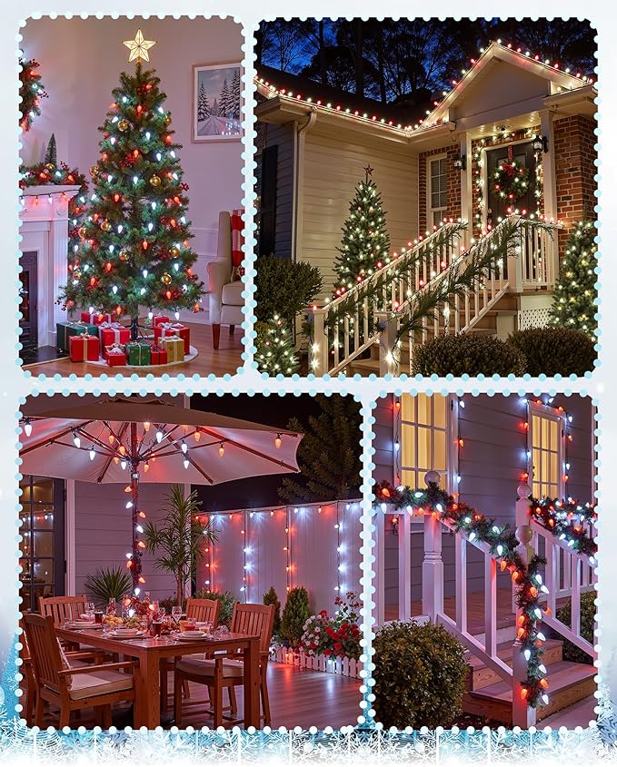 C9 LED Christmas Lights Outdoor with 100 Spring Clips, 81FT 100 LED C9 String Lights Waterproof Connectable Commercial Grade for Outside Roofline Patio House Yard Windows Christmas Decor, Red White