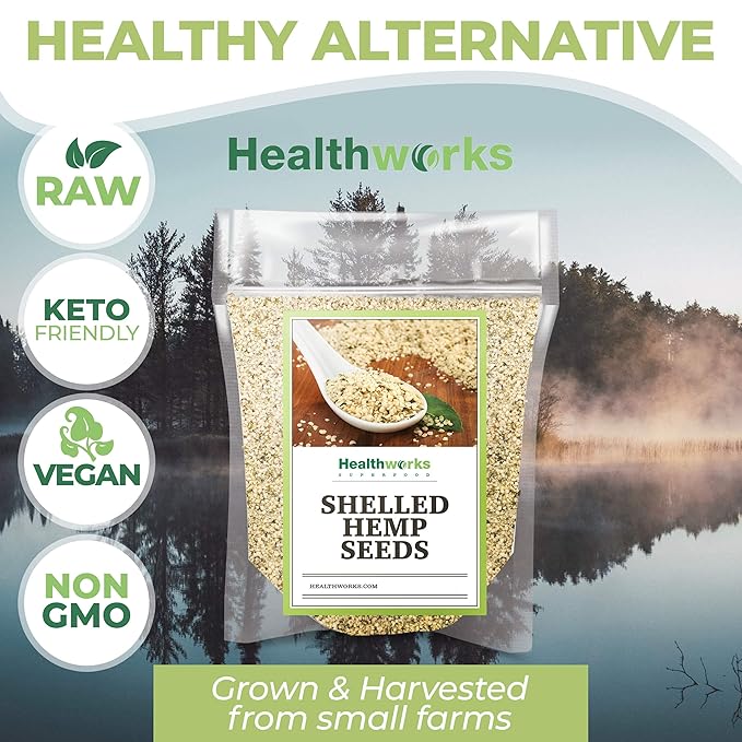 Healthworks Superfood Shelled/Hulled Hemp Seeds Canadian - 32 Oz / 2 Lbs - Premium & All-Natural - Contains Omega 3 & 6, Fiber and Protein - Packaging May Vary
