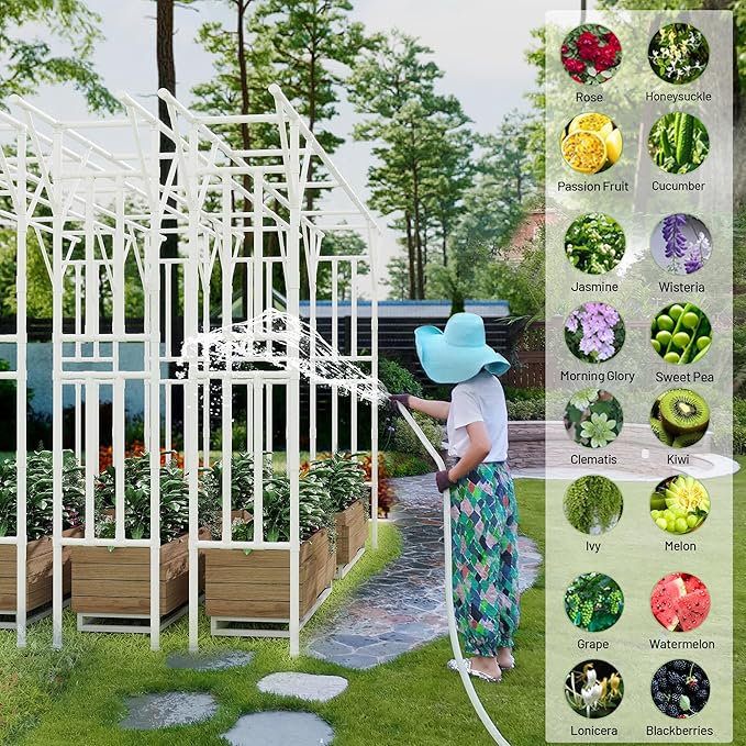 Flat Top Garden Arch Arbor Trellis, 11.81FT x 9.02FT Metal Pergola for Climbing Plants, Galvanized Steel Pipe with Plastic Coating, Decorations Pergola for Garden, Backyard, Lawn(White)