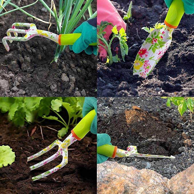 Gardening Tools – 42 Piece Premium Gardening Tool Set,Heavy Duty Hand Tools with Fashion Garden Tools Organizer Handbag,Rust-Proof Gardening Tool Kit, Ideal Gardening Gifts for Women(Pink Floral)