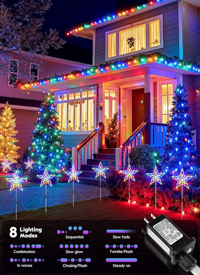 Brightown Pathway Lights Outdoor Christmas Decorations, Set of 10 Large Waterproof Stake Decorative Light for Outside Sidewalk Yard Lawn Path Walkway Driveway Marker Stake, Multicolor