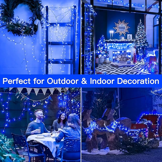 33FT 100 LEDs String Lights Waterproof Fairy Lights 8 Modes with Memory 30V UL Certified Power Supply for Home, Garden, Wedding, Party, Christmas Decoration Indoor Outdoor (Blue)