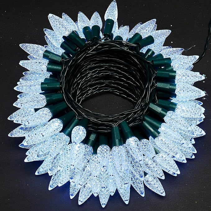 WBao Battery Operated Christmas Lights 100 LED 33ft, C6 String Lights with 8 Modes, Timer, Waterproof Design for Indoor Outdoor Christmas Trees, Fence, Stairs Xmas Decorations, Cool White