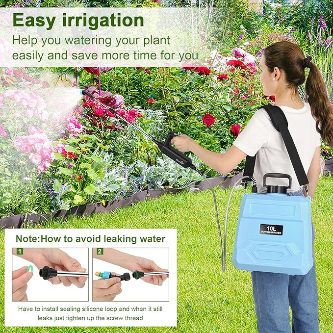 BlumWay Battery Powered Sprayer 2.5 Gallon, 7.4V Powerful Electric Sprayer with 5 Mist Nozzles, Rechargeable Handle, Retractable Wand,Adjustable Shoulder Strap for Lawn,Garden