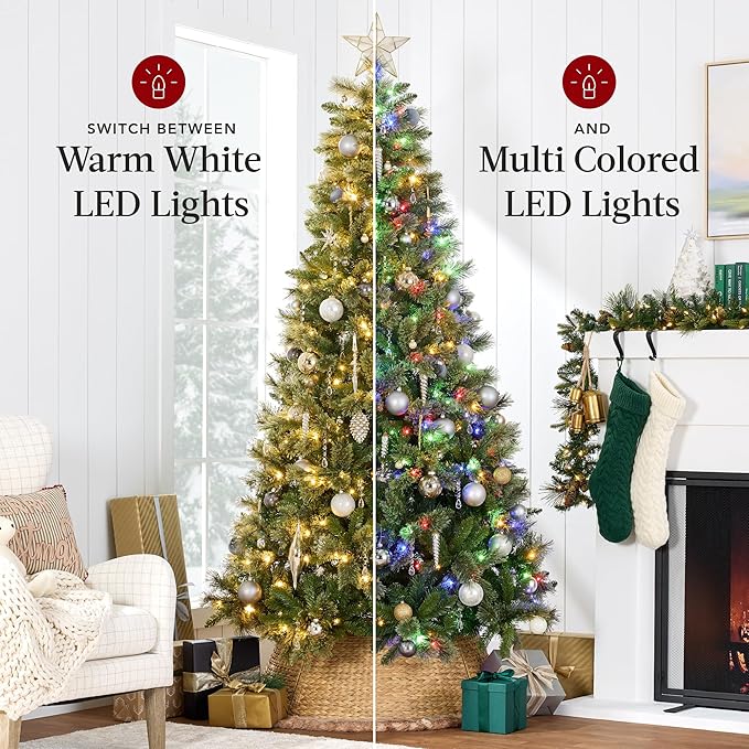 Best Choice Products 4.5ft Pre-Lit Scotch Pine Christmas Tree, Premium Pre-Decorated Artificial Holiday Decor w/ 396 Branch Tips, 2-in-1 White and Multicolor LED Lights, Cordless Setup