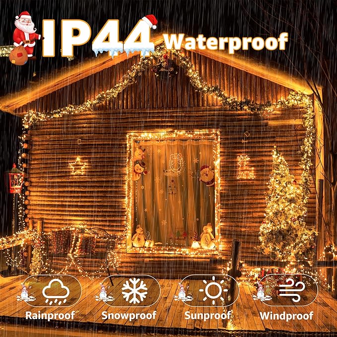 1200 LED 59 FT Cluster Lights, Warm White Christmas Tree Lights 8 Modes Timer Remote, Waterproof String Lights for Indoor Outside Garland Xmas Decorations