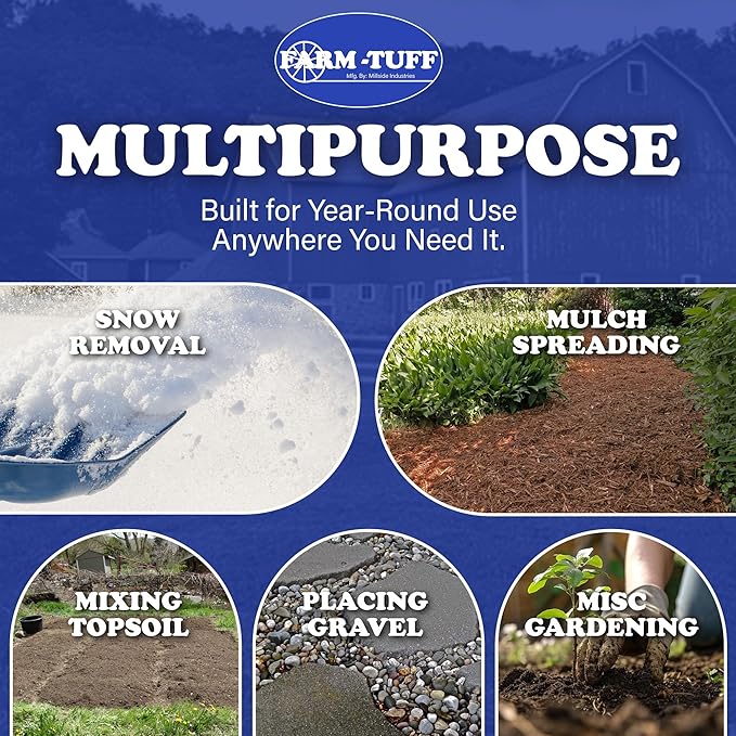 Farm-TUFF Multipurpose Car & Trunk Shovel - Heavy-Duty Ash Hardwood Handle & Non-Stick Plastic Blade - Compact, Lightweight & Durable for Snow, Soil, Mulch & Gardening, Blue, 10in