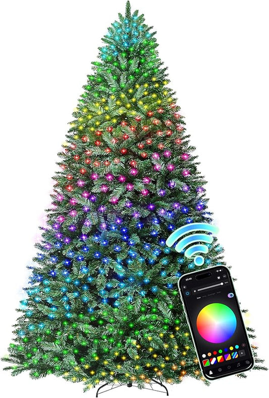 HOLLO STAR 9 ft Prelit Christmas Tree with 589 LED Lights, App Control, Artificial Christmas Tree with Multi-Color RGBW Lights, 2117 Branch Tips, Metal Base, Easy to Assemble, for Home, Party