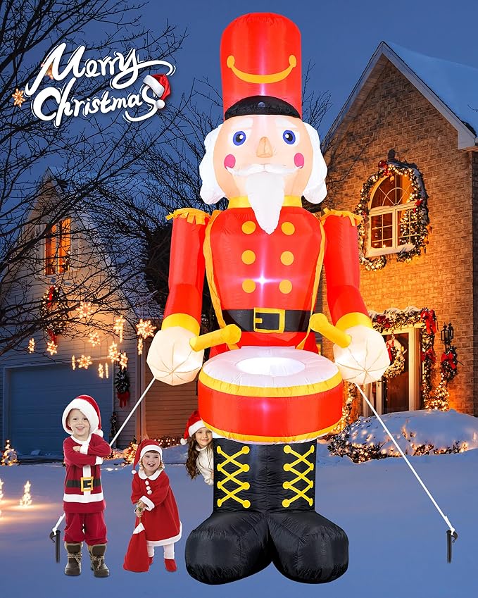VCOKEN 12FT Christmas Inflatables Nutcracker Outdoor Decorations, Giant Christmas Inflatable with Big Bass, Built-in LEDs Inflatable Nutcracker Blow Ups for Xmas Decor Holiday Party Yard Garden Lawn