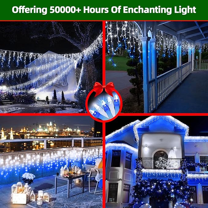 1620 LED Christmas Lights with 360 Drops,164ft 8 Modes Fairy Lights with Timer Waterproof, Plug-in Hanging Icicle String Lights for Outdoor Holiday Wedding Party Christmas Decor Blue & CoolWhite