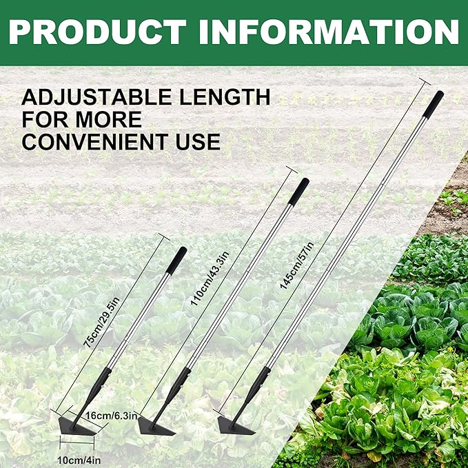 Triangle Garden Hoe, Carbon Steel Push-Pull Weeding Tool, Equipped with 57.5" Stainless Steel Long Handle – A Long-Handle Weeder for Digging, Weeding, Hoeing and Loosening Soil