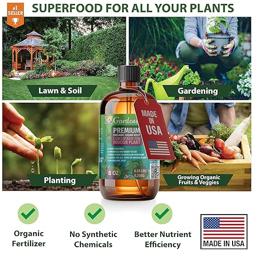 𝐁𝐄𝐒𝐓𝐒𝐄𝐋𝐋𝐄𝐑 Organic Liquid Kelp Fertilizer by GARDENERA - [8 OZ] - Organic Plant Superfood for Gardening - Concentrated Kelp & Seaweed Extract for Gardens, Lawns, Plants & Soil
