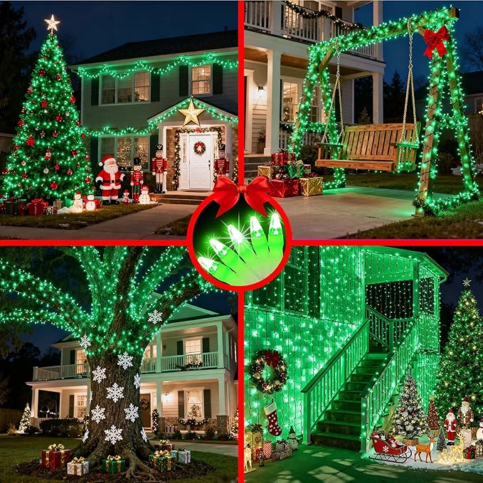 750 LED 256FT Christmas String Lights Outdoor, Christmas Light with 8 Lighting Modes& Timer & Memory, Plug in Outdoor Waterproof Clear Wire Twinkle Light for for Xmas Yard Tree Party Decor Green