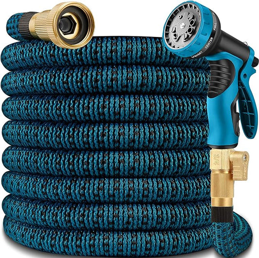 150 ft Expandable Garden Hose - Water Hose w/10 Function Spray Nozzle, Lightweight, No-Kink Flexible Hose with 3/4" Brass Fittings and 4-Layer Latex Core, 150ft Retractable Stretch Hose (Blue Black)