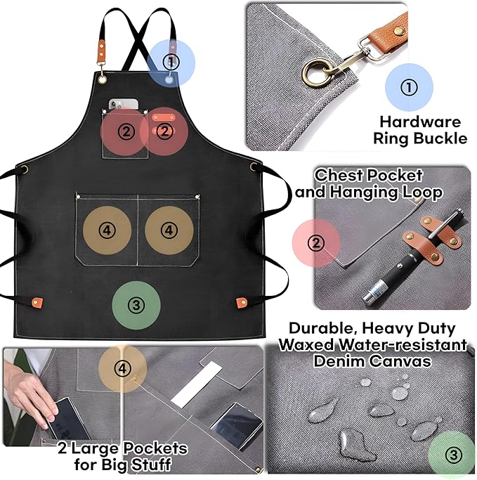 Heavy-Duty Canvas Tool Apron – Adjustable Cross-Back Work Apron with Pockets for Woodworking, Gardening & Crafts