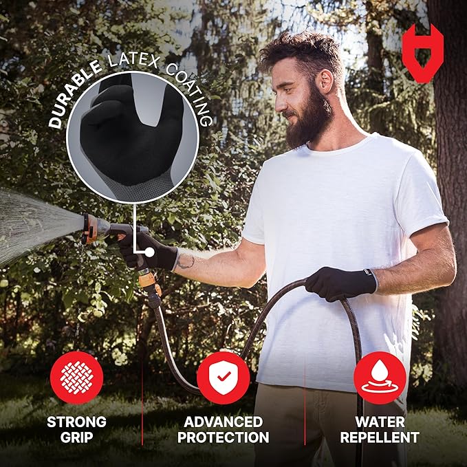 NoCry Gardening Gloves for Men with Strong Grip and Touchscreen Tips — Breathable Rubber Coated Garden Gloves with Superior Dexterity — Snug-Fitting Yard Gloves for Men or Lawn Gloves Men