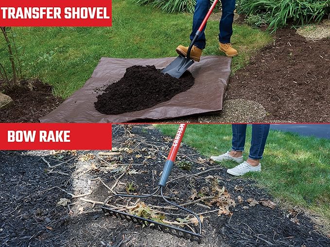 CRAFTSMAN 2-Piece Garden Tool Set with Transfer Shovel and Bow Rake, Fiberglass Handles, Cushion Grips for Landscaping, Gardening & Yardwork