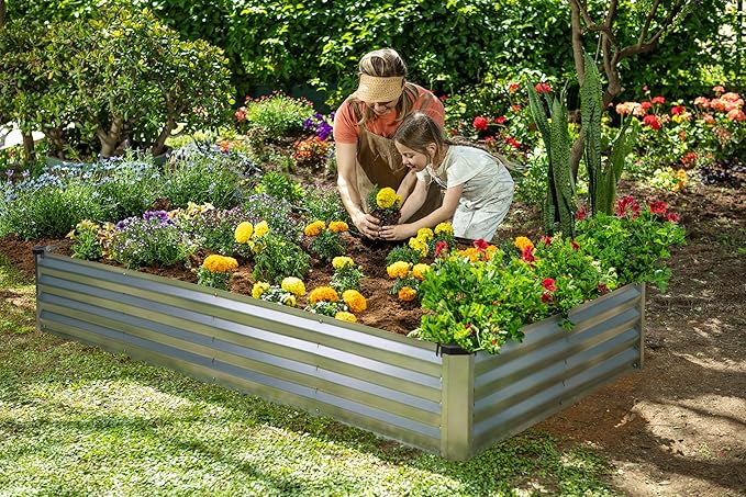 Galvanized Raised Garden Beds Outdoor // 6×3×1 ft Planter Raised Beds for Gardening, Vegetables, Flowers // Large Metal Garden Box (Silver) // Patented Tool-Free Design
