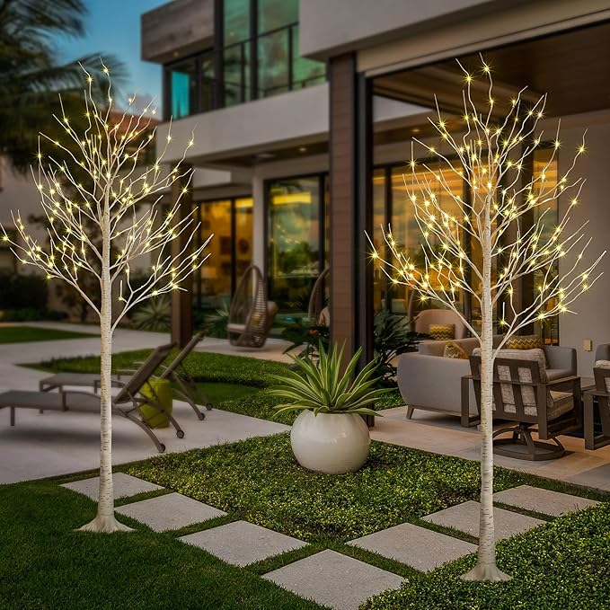 LIGHTSHARE 8 Feet 132L LED Birch Tree Lights, Pack of 2, Warm White, for Holiday Party and Christmas Decoration, Indoor and Outdoor Use