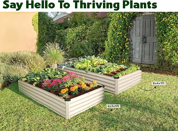 Galvanized Raised Garden Beds Outdoor // 6×3×1 ft Planter Raised Beds for Gardening, Vegetables, Flowers // Large Metal Garden Box (White) // Patented Tool-Free Design