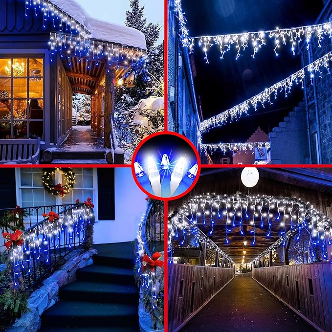 1620LED 164ft Christmas Lights, 360Drops 12 Modes Christmas String Lights Outdoor Dimmable, Waterproof Christmas Decoration Fairy Lights with Timer Memory for Party Patio Window Fence Blue & CoolWhite