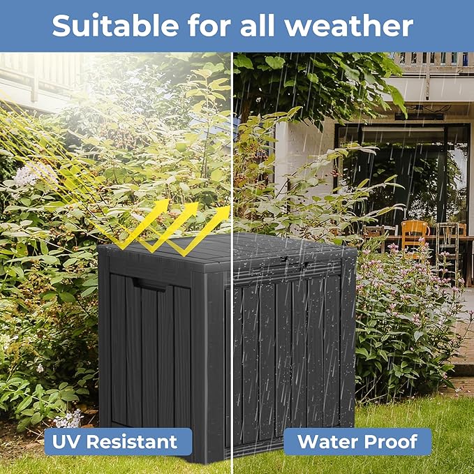 30 Gallon Waterproof Outdoor Storage Box - All-Weather Deck Box for Patio & Pool, Lockable Resin Patio Deck Box with UV Protection, Matte Black