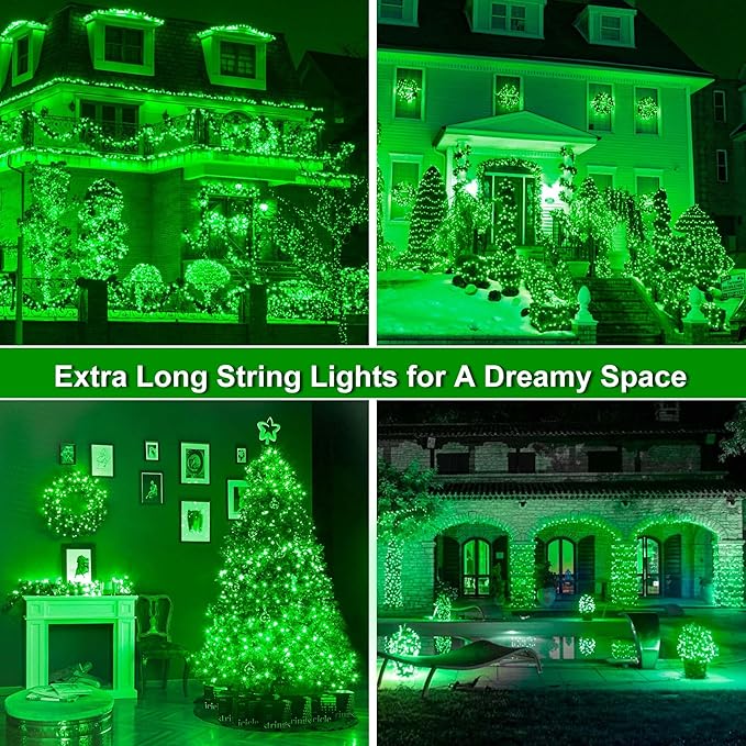 164Ft 500 LED Green Christmas Lights, Waterproof 8 Twinkle with Memory Functions Green String Lights for Indoor Outdoor Tree Garden Christmas Decoration
