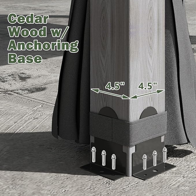 10'x10' Hardtop Wood Gazebo, Outdoor Double Roof Galvanized Steel Top Gazebo with Wooden Post, Curtains & Netting for Backyard, Patio, Deck (10x10 FT)