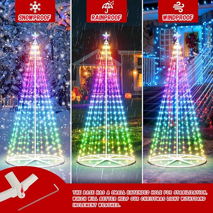 7.5FT LED Smart Christmas Tree - Outdoor & Indoor Lighted Christmas Tree Decorations Christmas Cone Tree App Control Color Changing Light for Yard & Garden