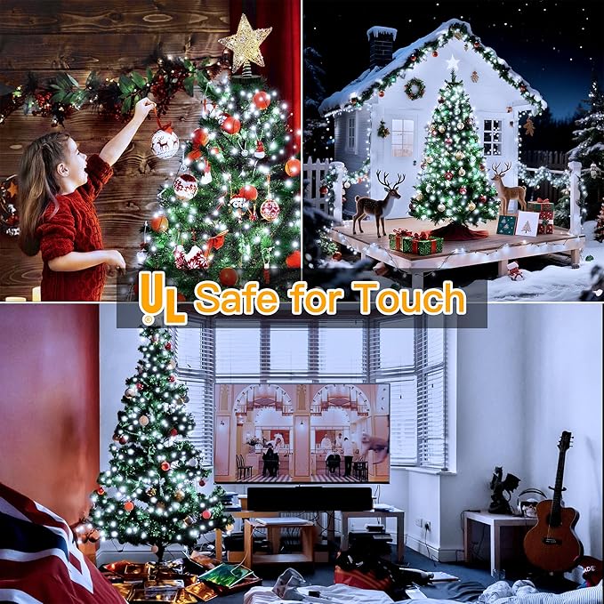 Christmas Tree Lights with Remote, 300 LED 8 Lights Modes with Timer& Memory Function, White Christmas Lights Waterproof for Outdoor Indoor Christmas Decorations