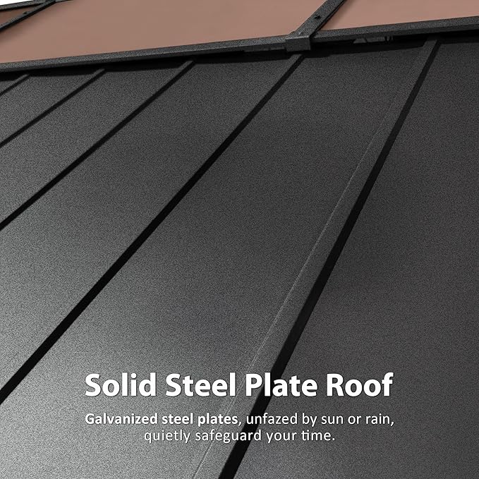 Macrout 13'x15' Hardtop Gazebo with Gabel Roof Canopy and Aluminium Frame, Outdoor Grill Gazebo Pergola for Patio, Backyard and Party, 4967 (Gable Roof + Brown Frame, 13'x15')