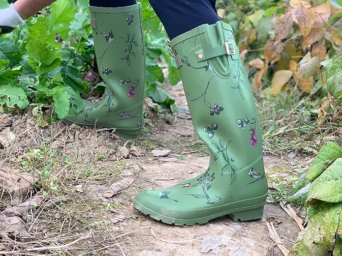 Rongee Rain Boots for Women Waterproof Garden Outdoor Mud Boots Printed with Adjustable Buckle