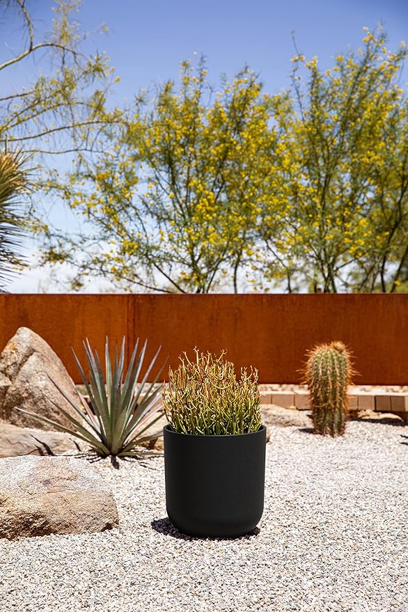 Veradek Mason Series Lima Planter - Round Planter for Indoor or Outdoor Porch/Garden | Made from Plastic-Stone Composite with Drainage Holes | Modern Décor for Succulents, Flowers, Small Plants