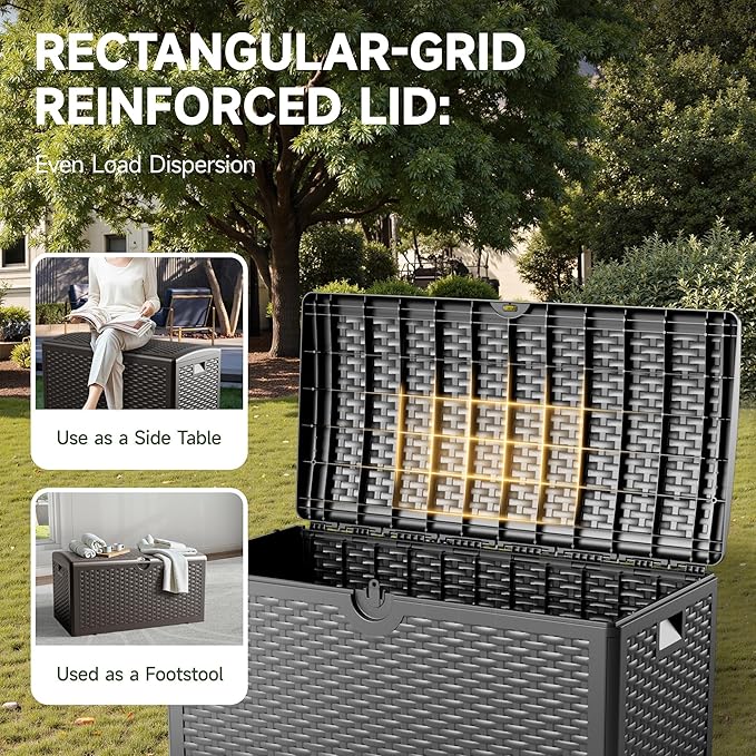 80 Gallon Deck Box, Double Layer Waterproof Resin Outdoor Indoor Storage Box, Lockable & UV Resistant Storage Bin for Patio Furniture, Garden Tools, Pool Accessories (Black)